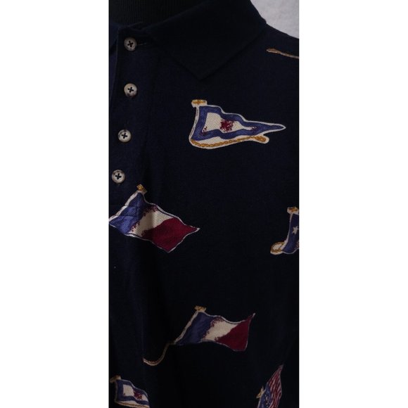 Round Tree & Yorke Mens XL Blue Flags Short Sleeve 4 Button Pullover Polo Shirt - Picture 4 of 12